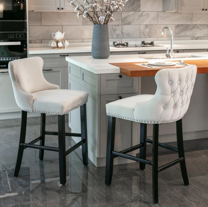 Seizeen Counter Height Bar Stools, Set of 2, Wing-back Velvet Dining C ...
