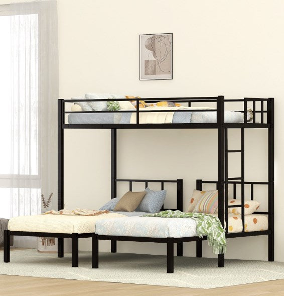 Seizeen Triple Bunk Bed for 3, Metal Twin over Twin and Twin Bunk Bed for Kids Teens, Can be Separated into 3 Twin Beds, Space Saving Design Perfect for Bedroom, Apartment, Dorm, Black