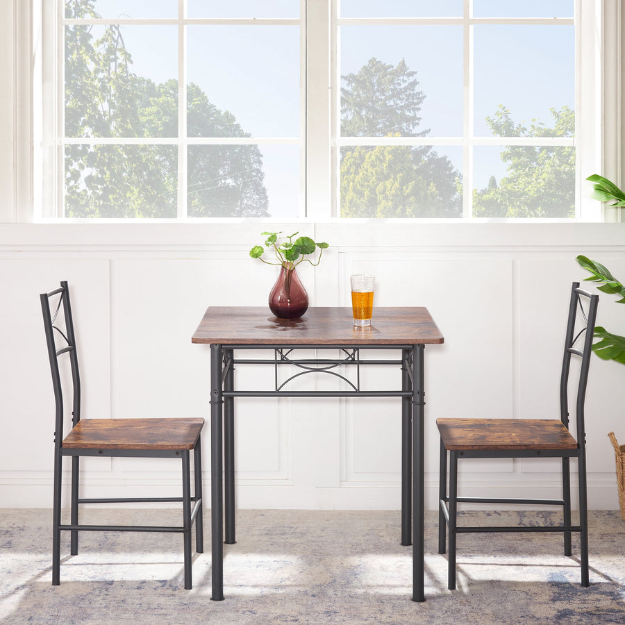 Dining Room Set for 2, Seizeen Kitchen Table Set with Chairs, Modern Metal Dining Set with Black Frame and Retro Brown Finish, Small Space Furniture for Apartment Home Kitchen Dining Room