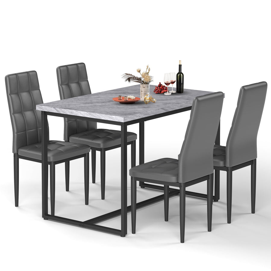 Dining Table Set for 4, Seizeen Kitchen Table Set with Marble Top, Dining Room Set 4 Luxury Leather Chair W/High Backrest, Reinforced Frame for Max 300LBS