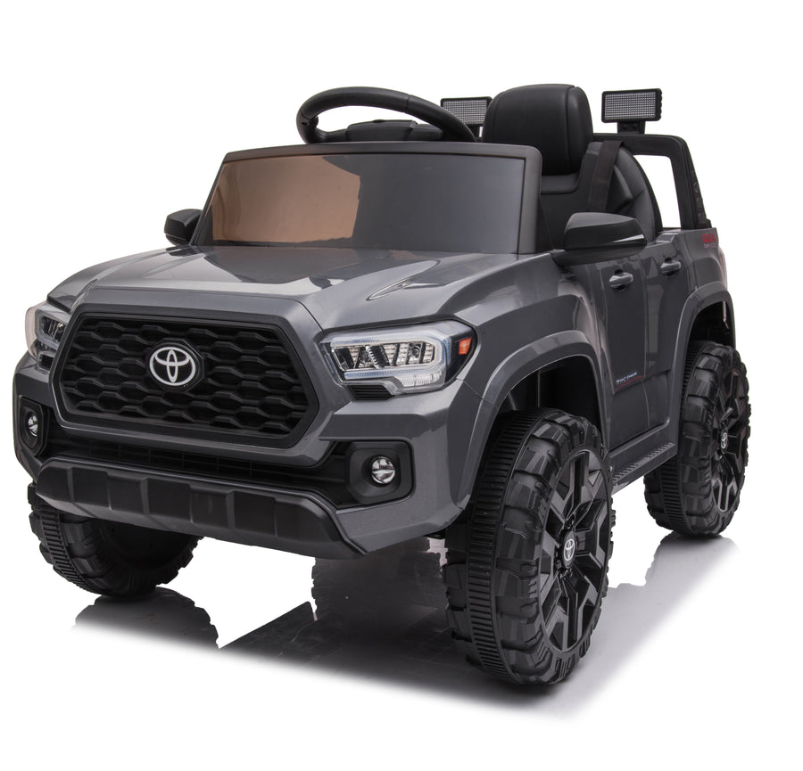 Electric Car Powered Ride-On with Remote Control 12V, Toyota Tacoma Ride on Toy, 3 Speeds, Music Player, Ride on Cars for Kids As Best Gift for Girls Boys, Gray