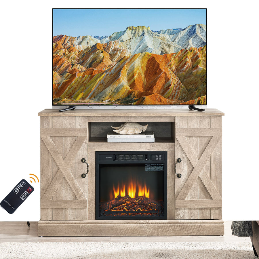 Entertainment Center with Fireplace, Seizeen 48 inch Electric Fireplace TV Stand for 55" TV, Farmhouse TV Media Console with Remote Control Fireplace Storage for Indoor Living Room, Ashland Pine