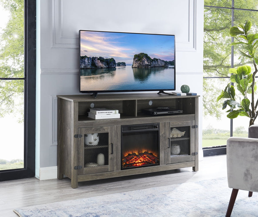 Entertainment Center with Fireplace, Seizeen Electric Fireplace TV Stand for 65" TV, Farmhouse TV Console with Remote Controlled Fireplace and Virtual Flame for Indoor Living Room, Gray