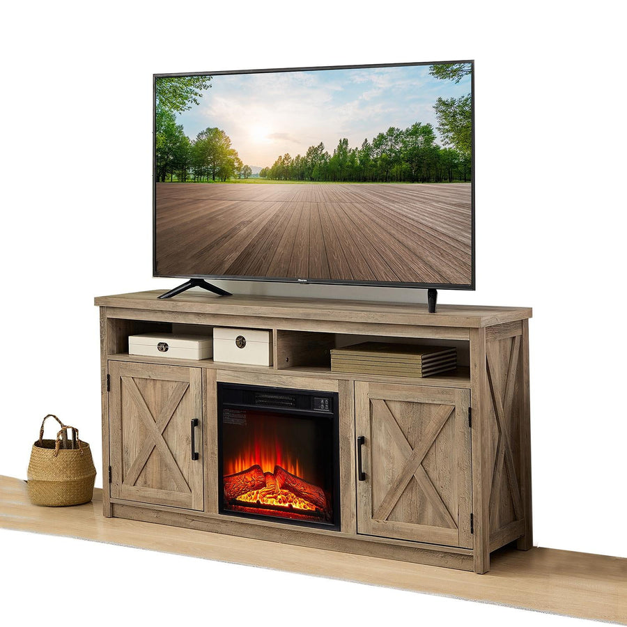 Fireplace TV Stand, Farmhouse TV Stand for 65" TVs with Electric Fireplace Heater, Fireplace Entertainment Center Adjust 62¡ãF-82¨H Temperature, Virtual Flame