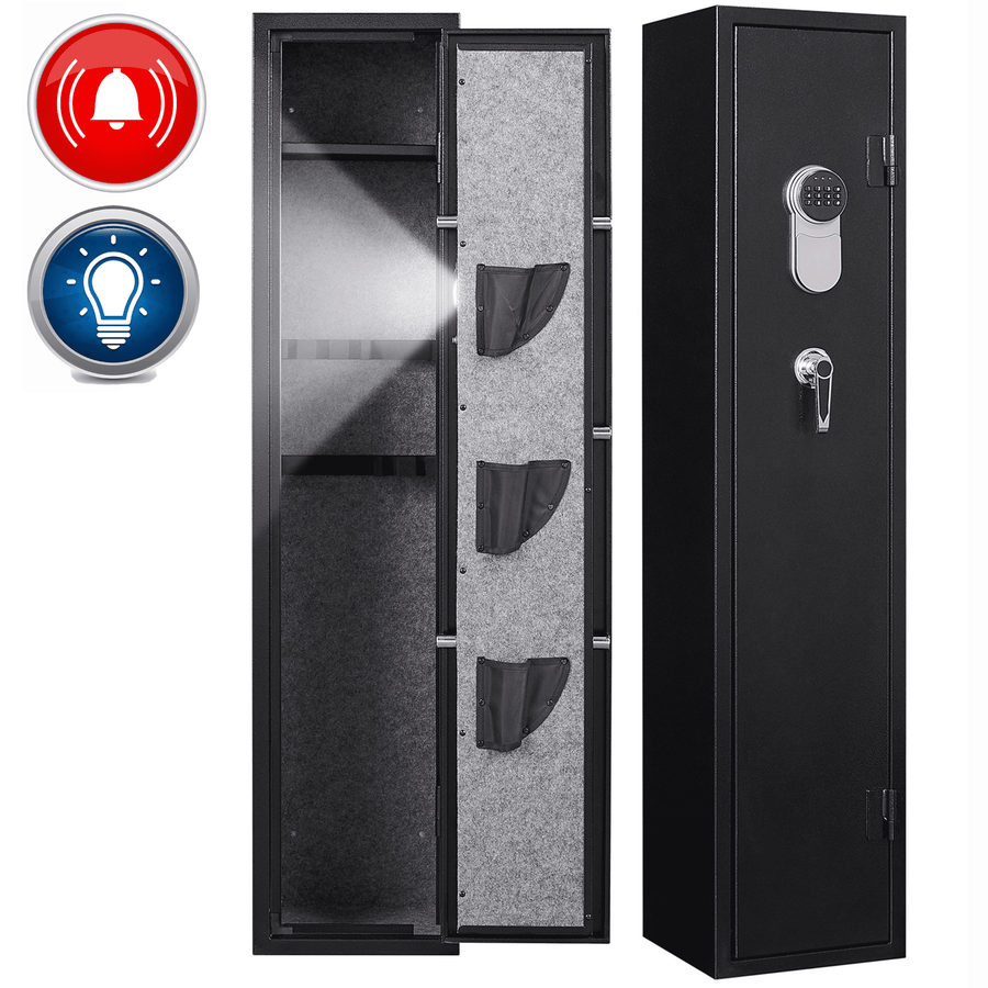 Gun Safe Storage Cabinet, Upgraded Quick Access Long Safe, Large Safe with Top Shelf, 5 Holders and 3 Bags, All-Round Anti-Static Storage Cabinet, Digital Keypad, Alarm System, LED Light