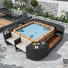 Hot Tub Outdoor Rattan Furniture Set, Surround Outdoor Spa Sectional Sofa Frame, Loveseat with Beige Cushions, Wooden Bench, Storage Cabinet, Large Top Space