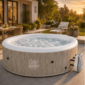 Seizeen 6 Person Inflatable Hot Tub, 80 Inch Portable Outdoor Spa with 140 Air Jets, 259 Gal Heated Bubble Massage Spa with Cover, Wood Brown