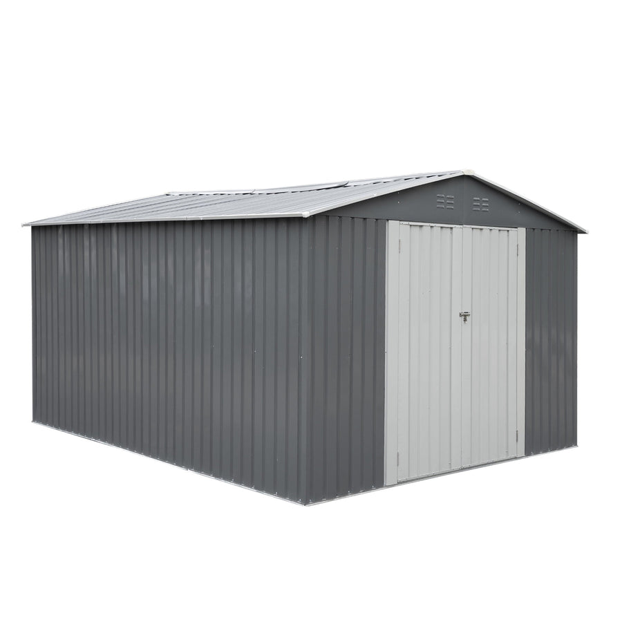 Large Shed and Outdoor Storage, 10' x 12' Heavy-Duty Tool Shed Galvanized Steel, All-weather Tool Bike Shed with Sloped Roof for Garden Patio Lawn, Gray