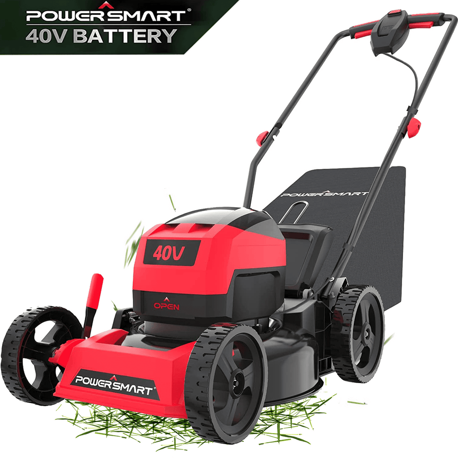 Lawn Mower Cordless, 40V 17'' Electric Lawn Mower Battery Powered, 3-in-1 Push Lawn Mower Walk-Behind, 4Ah Lithium-ion Battery & Charger, 5 Height Adjustable, Foldable, Red