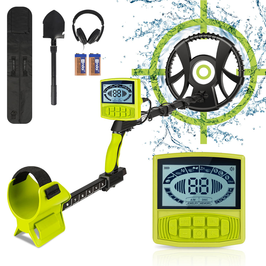 Waterproof Metal Detector for Adults, Kids Metal Detector Adjustable 33''-52'', LCD Metal Detector Set  W/ 10'' Large Coil, Backpack, Shovel & Headphone, 5 Search Modes