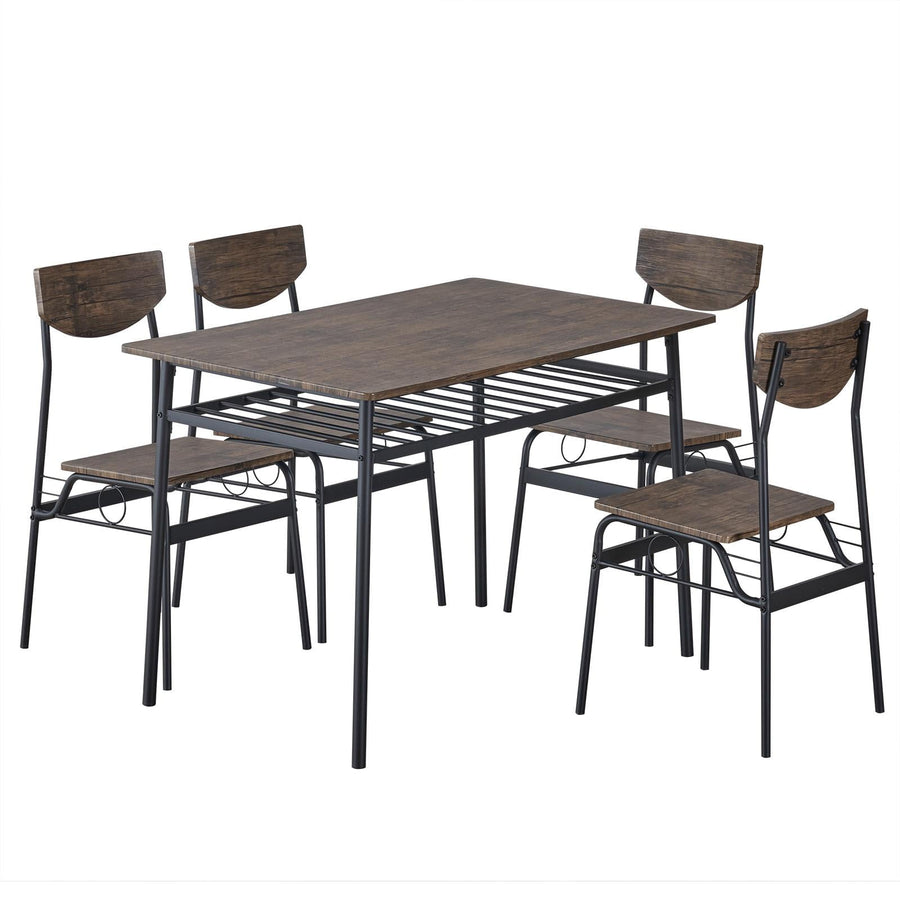 Modern 5 Pieces Dining Room Set, Seizeen White Dining Table Set for 4 with Storage Table & 4 Wood Top Chairs, Kitchen Breakfast Nook Set Bar Table Set for Small Space, Brown