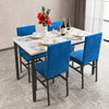 Modern Dining Set for 4, 5-Piece Dining Table and Chairs Set, 1 Table with White Marble Top, 4 Blue Velvet Chairs for Kitchen Dining Room Living Room