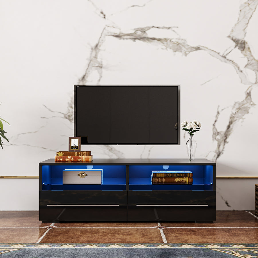 Modern LED TV Stand & Entertainment Center, Wood TV Console Table with 4 Large Storages and LED Lights for Living Room Bedroom, 40¡¯¡¯L, Black