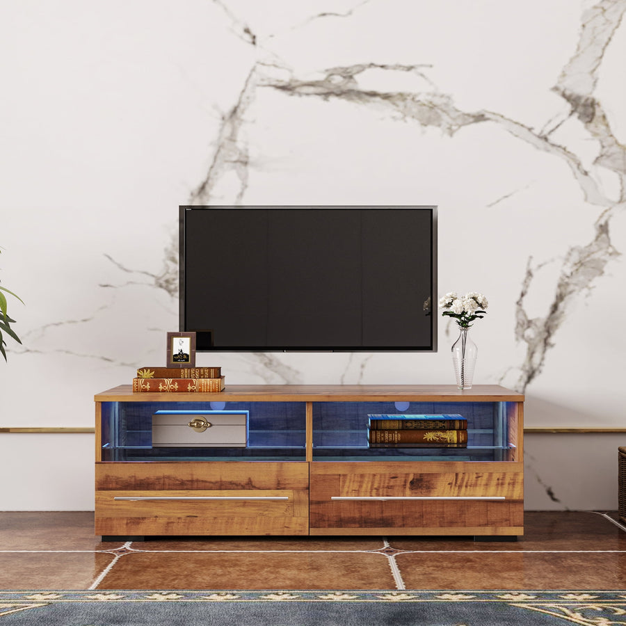 Modern LED TV Stand & Entertainment Center, Wood TV Console Table with 4 Large Storages and LED Lights for Living Room Bedroom, 40¡¯¡¯L, Light Walnut