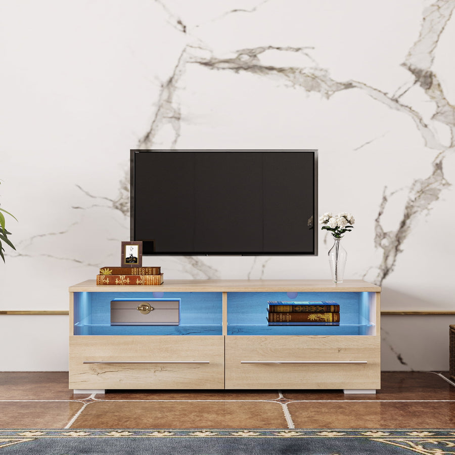 Modern LED TV Stand & Entertainment Center, Wood TV Console Table with 4 Large Storages and LED Lights for Living Room Bedroom, 40¡¯¡¯L, Rustic Oak