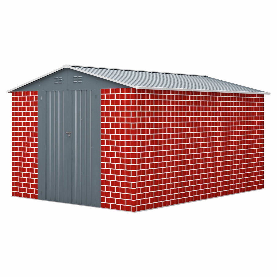 Multipurpose Shed for Outside, 8x12ft Extra Larger Shed Garden Tool Bike Storage, All-Weather Metal Shed w/Sloped Roof & Double Doors, New Red Brick