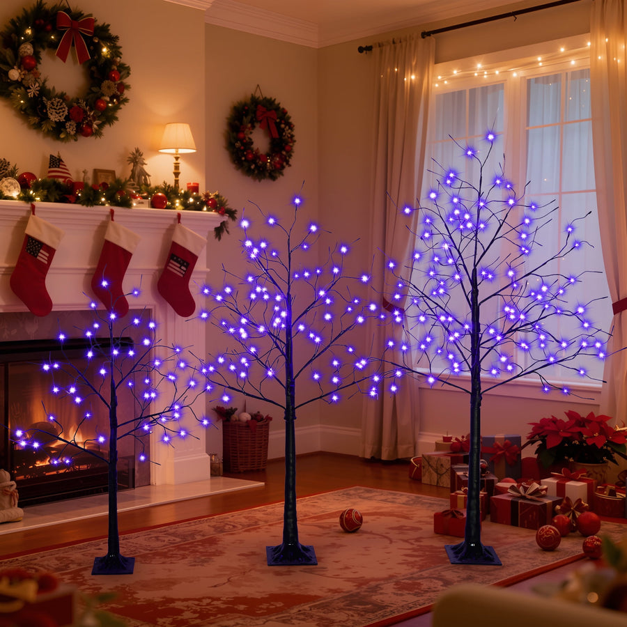 Outdoor Christmas Trees Set of 3, 4FT 5FT 6FT Prelit Artificial Tree All-weather Waterproof, with 2560pcs Timer Warm Lights, DIY Branchs, Holiday Home Decoration, Black