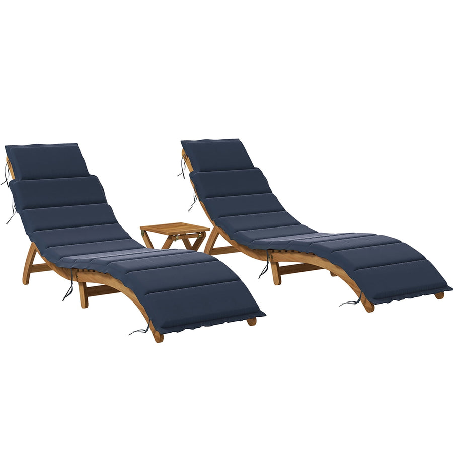 Outdoor Lounge Chair Set, Seizeen 3 Pieces Chaise Lounge with Foldable Chair & Table, All-Weather Wood Patio Sun Lounger for Poolside Beach, Dark Green Cushion