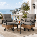 3 Pcs Patio Furniture Set Clearance, Outdoor Chair Set of 2 with 2-Tier Table, Front Porch Rattan Wicker Bistro Set Cushioned, Heavy-duty Steel 360°Swivel  Balcony Conversation Set