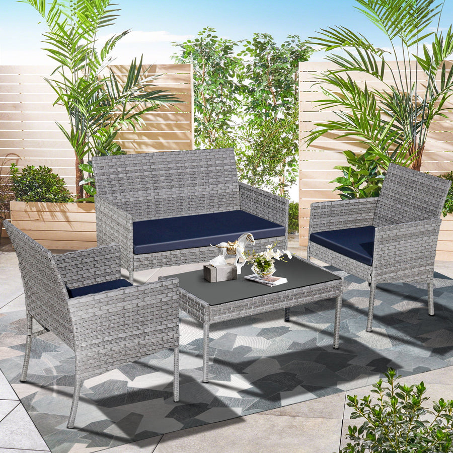 Clearance! Outdoor Patio Furniture Set, Segmart 4 Pieces Rattan Conversation Set Cushioned Sofa & Charis, Deck Garden Poolside Furniture Table Set for 4, Gray