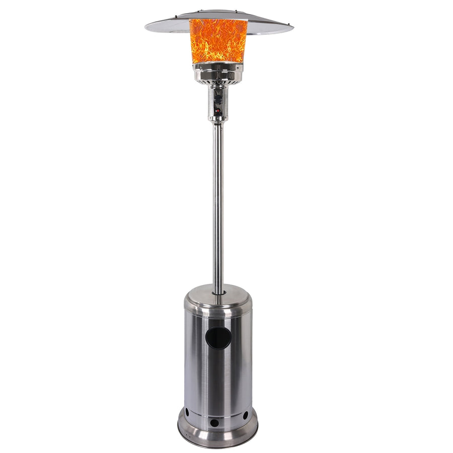 Outdoor Patio Heater, Seizeen 47,000 BTU Heavy Duty Tall Propane Heater Fast Ignition, Round Freestanding Heater with Wheels for Garden Deck Yard Restaurant Cafe, Silver