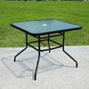 Outdoor Patio Table, Seizeen Metal Dining Bistro Table with Glass Top, Square Patio Table with Umbrella Hole, Square