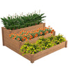 Outdoor Raised Garden Bed, 4FT x 4FT Wooden Raised Bed for Gardening, 3-Tier Modular Planter Box for Outdoor Patio Vegetables Flower Fruits, Brown