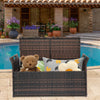 Outdoor Storage Bench, Seizeen Patio PE Rattan Storage Box W/Zippered Cushion, All-Weather Wicker Deck Box for Cushions Toys Tool 33GAL, Brown