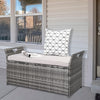 Outdoor Storage Box, Patio Bench W/Zippered Cushion for Porch Pool Garden, 33 Gal PE Wicker Deck Box, Beige Cushion & Gray Rattan