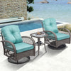 3 Pieces Patio Furniture Set, Clearance Outdoor Swivel Gliders Rocker with Table, Luxurious Rattan Wicker Bistro Set Armchair for Porch Garden, Cyan Cushions