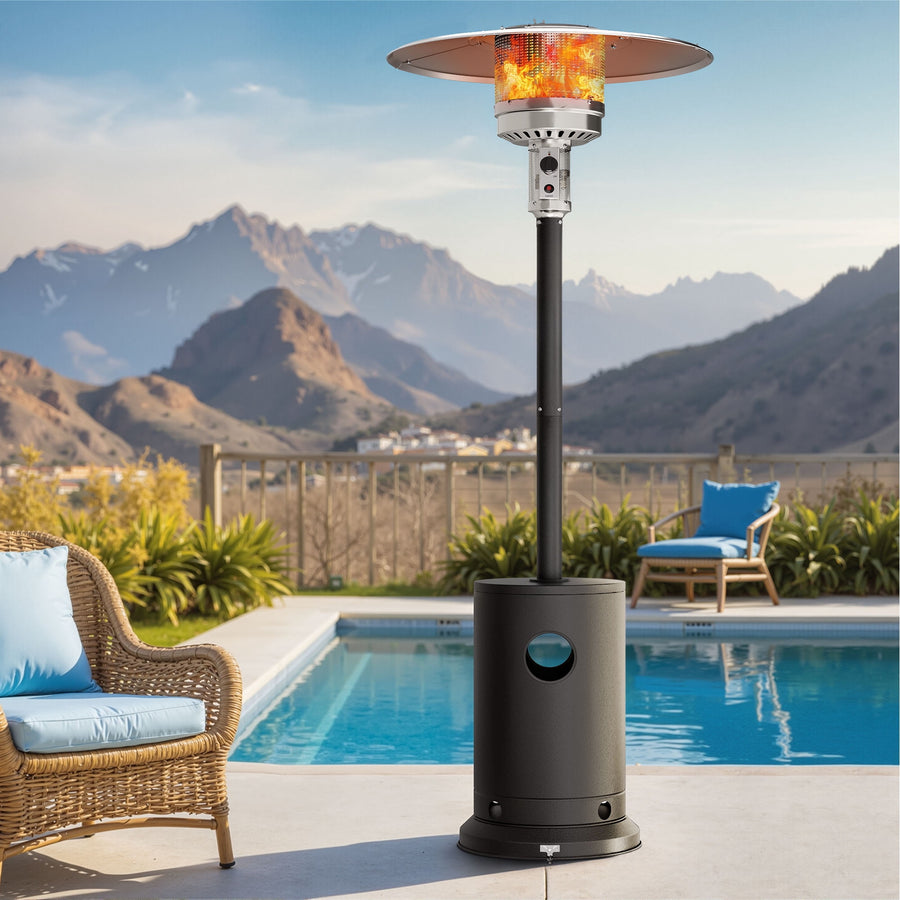Patio Heater for Outdoor Use, 50,000BTU Propane Heater with Wheels and Adjustable Thermostat, Heavy Duty Stainless Steel Patio Heater, Freestanding Heater for Backyard, Deck, Garden, Silver Gray