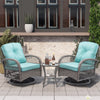 Clearance! Patio Furniture Set, 3 Pieces Rattan Wicker Outdoor Swivel Glider Rocker w/Table and Cushions, Cyan