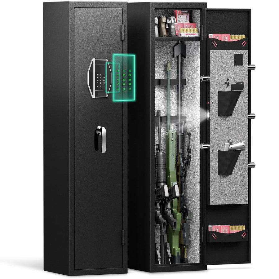 3-4 Gun Safe for Rifles and Pistols, Quick Access Password Gun Safe,High Security Metal Rifle Safe Locker with Removable Shelf and 2 Adjustable Gun Slots