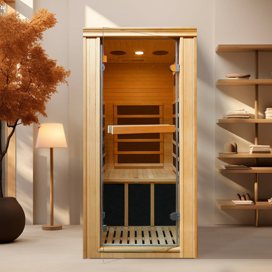 Sauna for Home, Infrared Sauna Room Hemlock Wood, Personal Sauna 64¨H-149¨H Adjustable, Bluetooth Music Player & Bluetooth Player