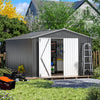 Seizeen 10' x 12' Outdoor Storage Shed, Heavy-Duty Galvanized Steel Shed Tool House, Peak Bike Shed for All-weather Outside, Double Lockable Doors, Backyard Patio Lawn Storage, Gray