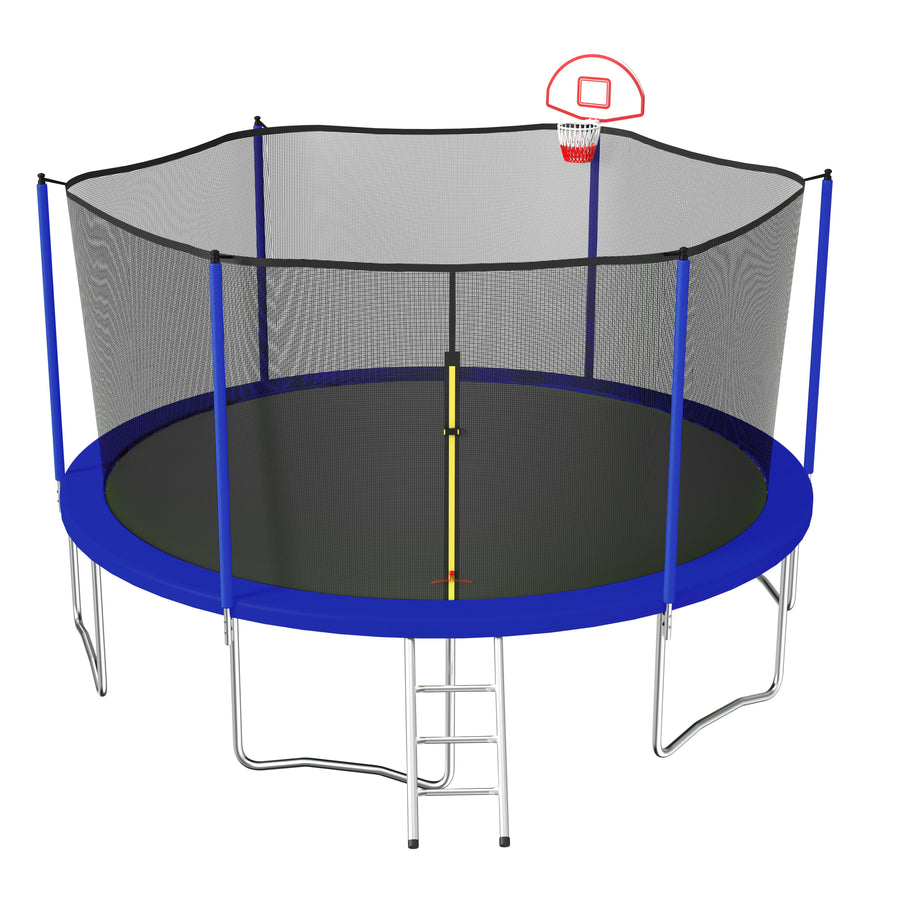 Seizeen 15FT Trampoline for Kids, Blue Outdoor Adults Trampoline with Enclosure & Hoop, Enlarged Round Trampolines 6 Supports, Basketball Set, 1323 LBS