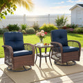 Seizeen 3PCS Balcony Furniture, 360° Swivel Rocking Porch Furniture Set of 2, Outdoor Small Patio Conversation Set Bistro Table and Chairs for Lawn Garden