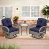 Rattan Outdoor Furniture, 3 Pieces Patio Furniture Set, Wicker Outdoor Swivel Glider Rocker w/Table, Balcony Porch Outdoor Rocking Bistro Set for 2, Navy Cushions