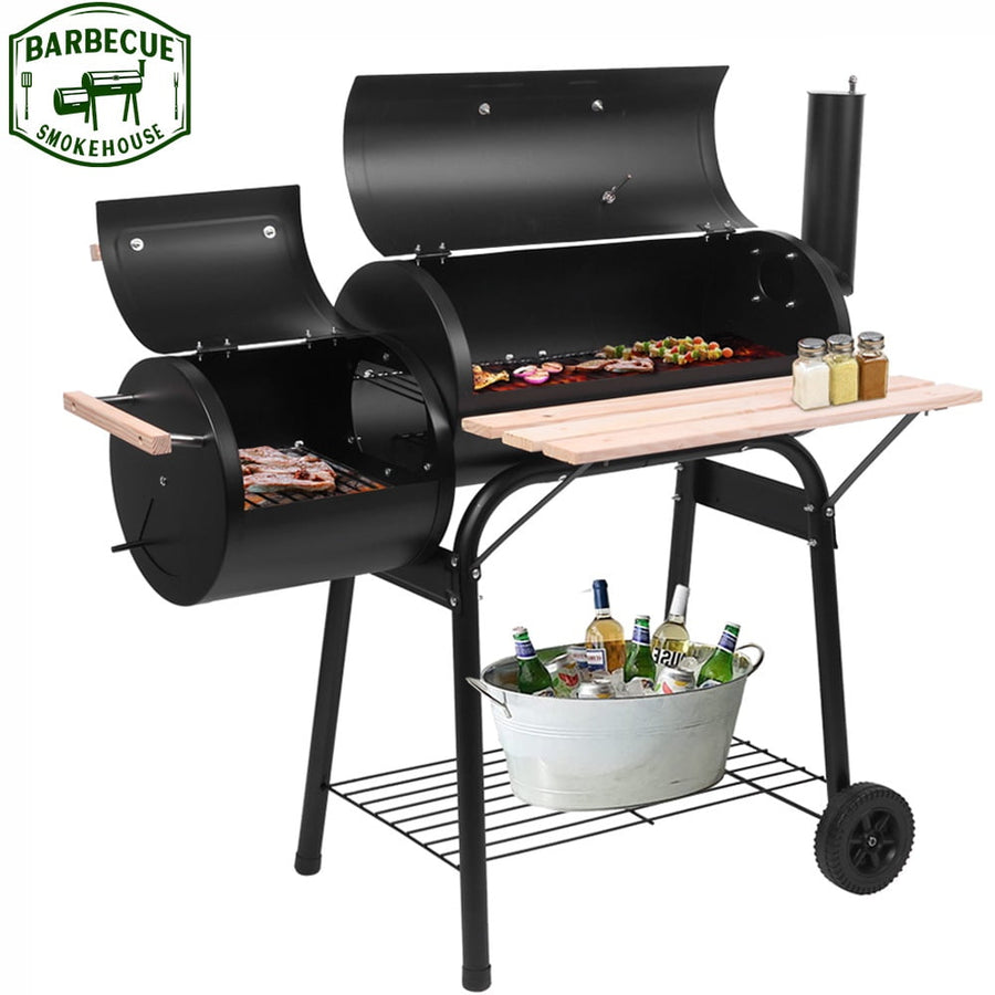 Seizeen Charcoal Grill w/Smoker, Outdoor BBQ Grill Steel with Small Table, Portable Camping Barbecue Cooker on Wheels