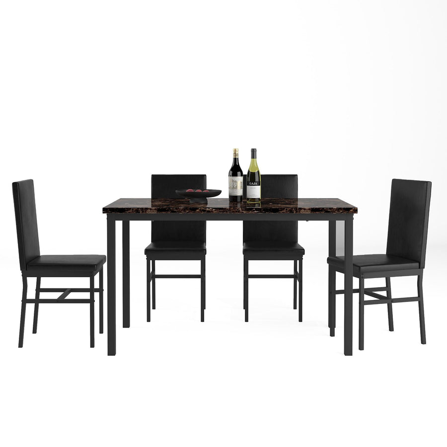 Seizeen Dining Room Set for 4, 5 Pieces Metal Table Chair Set with Marble Top, Modern Dining Table with Leather Chairs for Breakfast Nook, Coffee