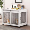 Seizeen Dog Crate, Inside Dog Kennel Furniture, Large Dog Crate Furniture for 2 Dogs with Divider, Sliding Door & Side Door, Fixed Wheels, Openable Top, 43.7''w x 30''d x 33.7''h, White