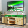 Seizeen Entertainment Center for TV, Oak TV Stand for 65in TV w/ LED Lights, Raised Media Console with Metal Legs, Large Storage TV Cabinet with Doors Home Furniture, 02