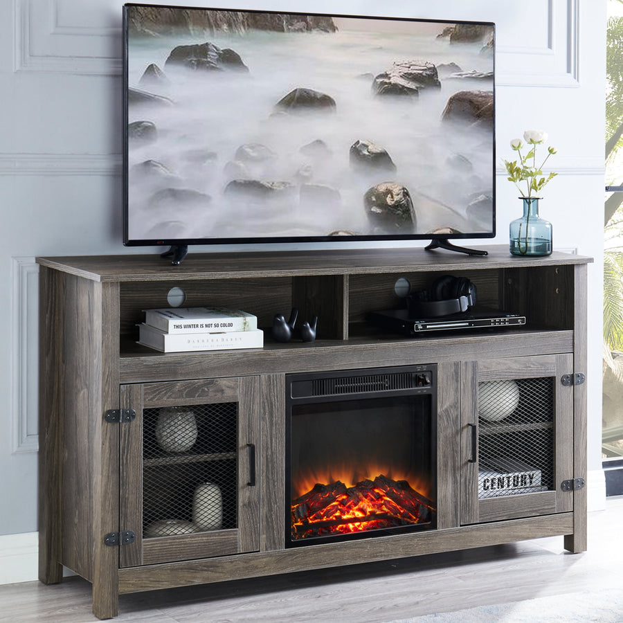 Seizeen Fireplace TV Stand, 58¡¯¡¯L Modern Farmhouse TV Stand with Electric Fireplace, Fireplace Entertainment Center STV Console Storage Cabinet W/Door Large Shelves for 60" 65" TV