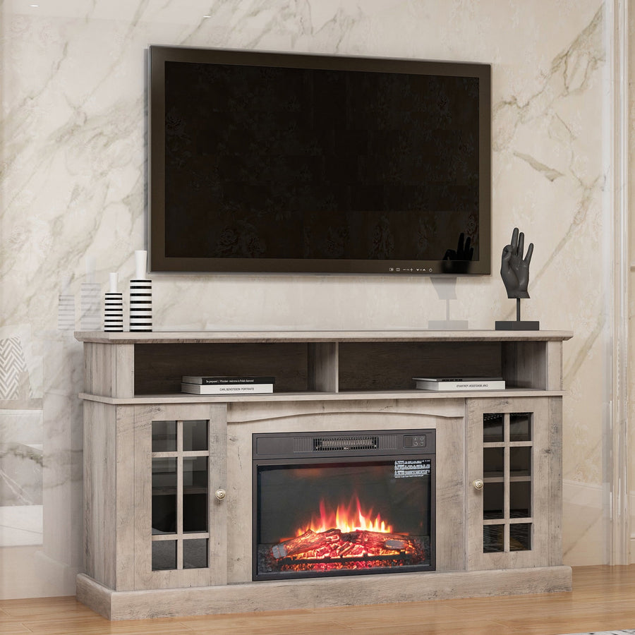 Seizeen Fireplace TV Stand with Storage, for TVs up to 65 inches, Entertainment Center with Fireplace, Media Console Cabinet for Living Room, 58 Inch, Gray, L0480
