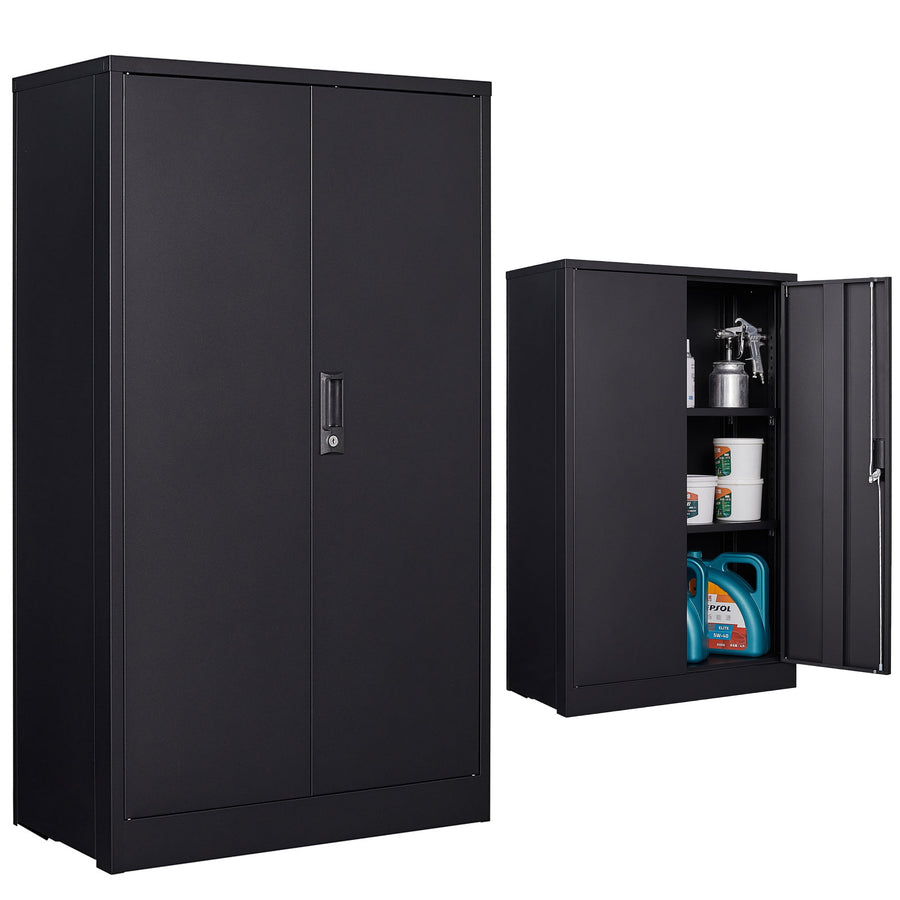 47" Metal Cabinet, Seizeen Garage Storage Cabinet with Adjustable Shelves, Pegboard and Hooks, Wall-Mountable Steel Cabinet for Workshop, Warehouse and Utility Room