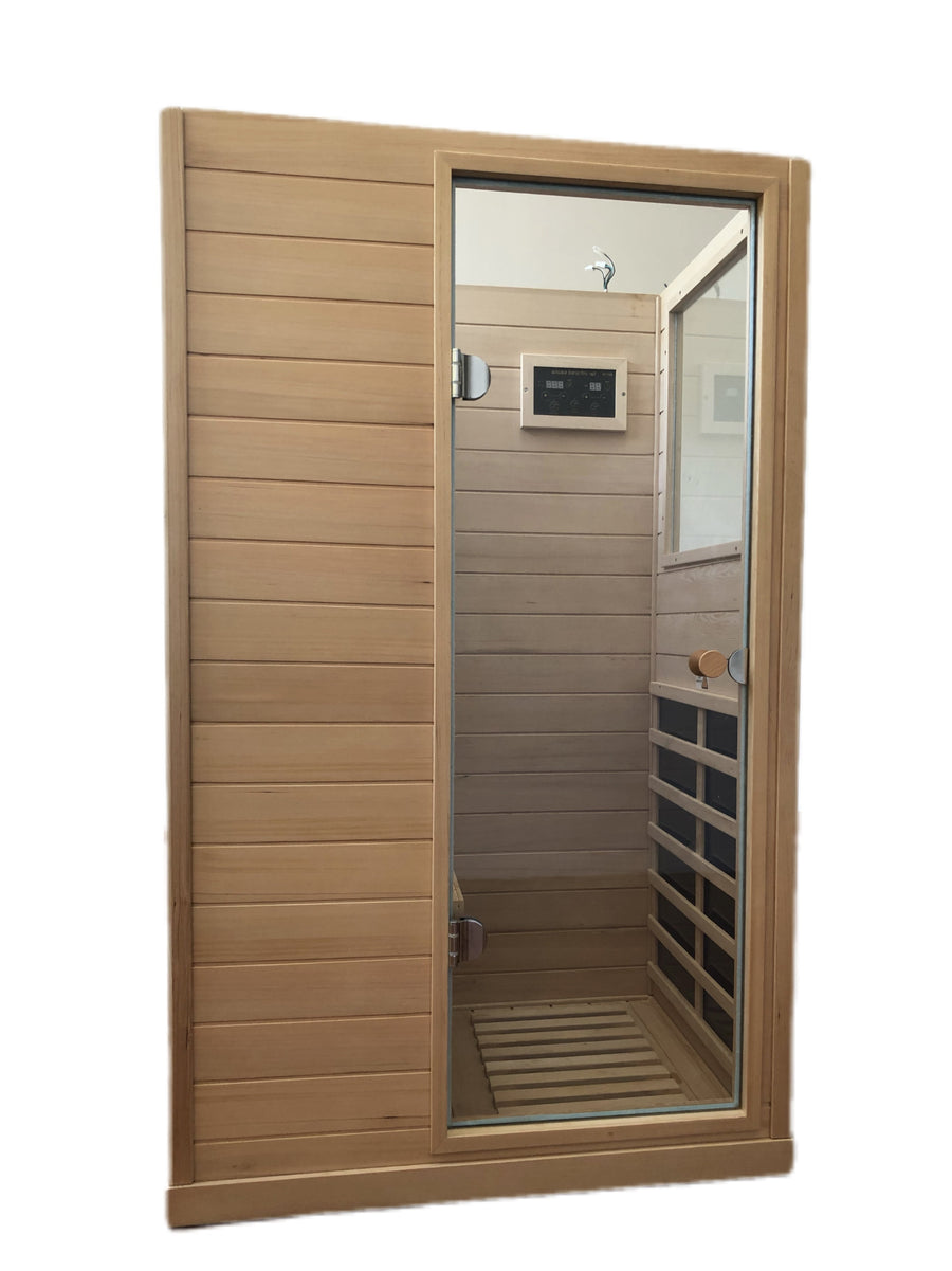 Seizeen Infrared Sauna, Wooden Sauna Box for Home Indoor Sauna, Low EMF Sauna w/LCD Display, BT Speaker, Touch Control Audio System, 77¨H-140¨H