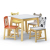 Seizeen Kids Table & Chair Set , 5 Pieces Cartoon Table with 4 Chairs Solid Wood Kids' Furniture Large Table and Animals Backrest, Kid's Room, Nursery Furniture Set