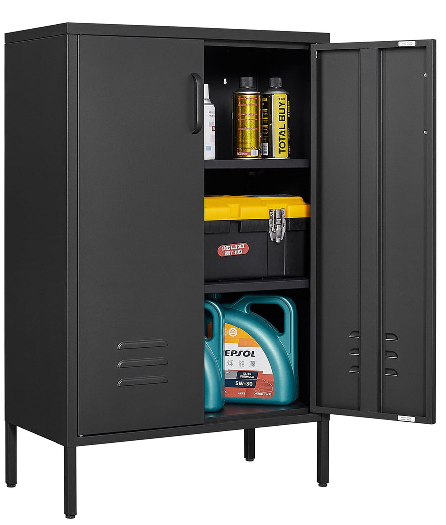Seizeen Metal Storage Cabinet for Tool Garage Home Improvement, Storage Cabinet with Doors and Shelves Adjustable, Black