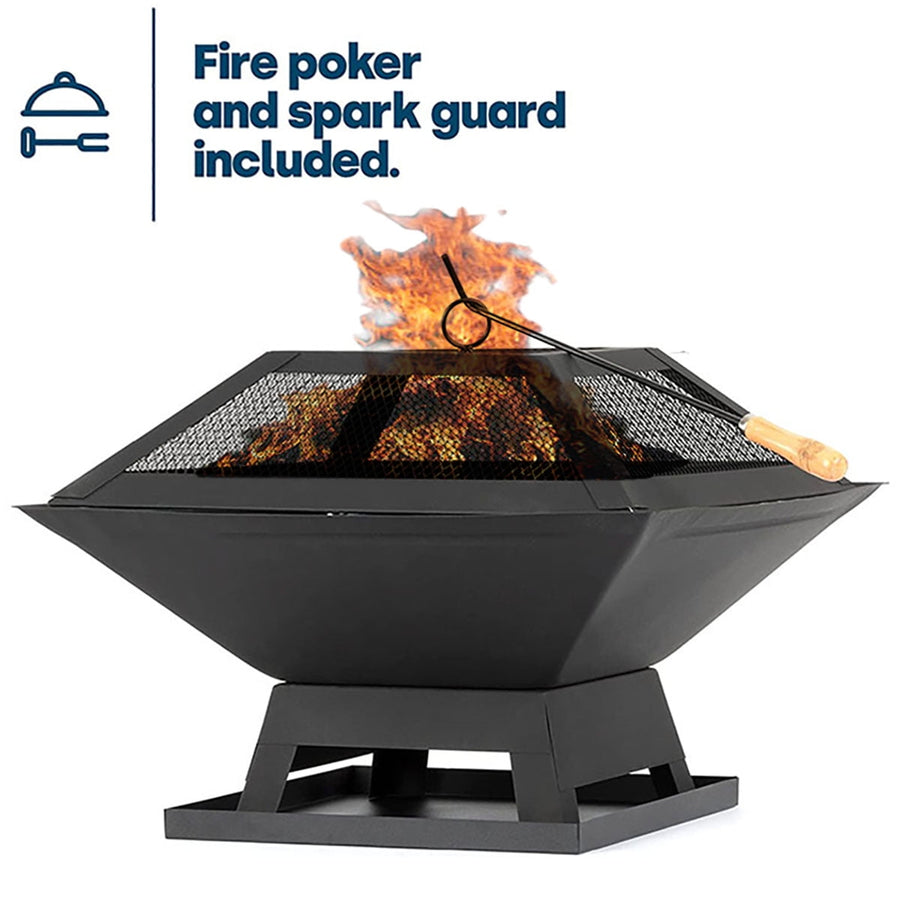 Seizeen Partable Fire Pit Wood Burning, 22inch Small BBQ Grill for Outdoor with Poker for Outdoor Heating