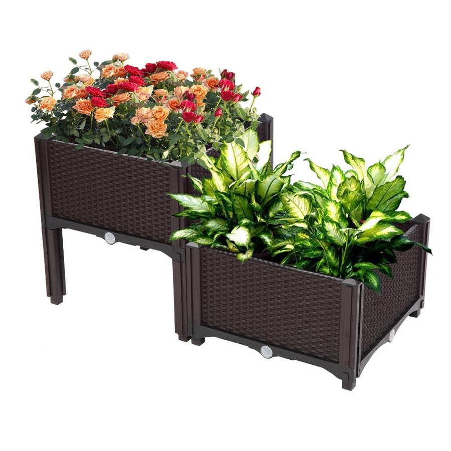 Seizeen Plastic Garden Bed Kit, 2-Piece Raised Garden Bed Combined Design, Outdoor Indoor Plant Container Box Nursery Pot, Removable Legs, Drainage Hole